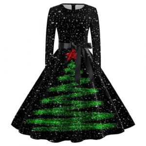 NaLatia Robe No&euml;l Femme Chic Robe Moche Impression No&euml;l Robe Robe De No&euml;l Femme Grande Taille Robe Noel Femme Chic et Elegante Robe De M&egrave;re No&euml;l Cocktail Costume Sapin De No&euml;l (GUnakd, neuf)