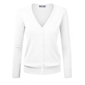 Cardigan Pull Gilet Femme Basic Col V Classique en Laine Mélangé Fine Soft Boutonné,40,Blanc (goldenfu, neuf)