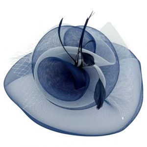 Grand bibi à fleurs pour femme - Double ton - Pour mariage, course - Bleu marine (a2zukfashion, neuf)