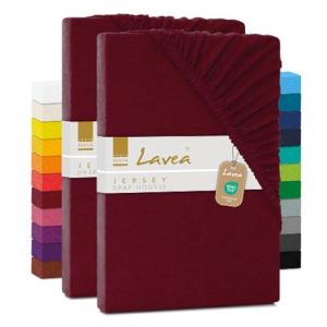 Lavea® Lot de 2 Draps-Housses Maya – Jersey 100% Coton – pour Lits Standard, Boxspring, à Eau ou avec Surmatelas – avec élastique – Oeko-TEX® – Respirants (Bordeaux, 180x190-200x200cm) (B&D Textiles, neuf)