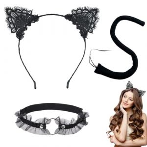 MLRUQRX Costume Chat Serre-Tête Avec Oreilles De Chat Choker Et Queue De Chat Oreilles De Chat Costume De Chat Bandeau Pour Femme Bandeau Pour Halloween Carnaval Et Décoration De Fête (TIAN  SHUO  DE DIAN, neuf)