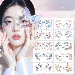 Maquillage Femme Tatouage Enfant, Tatouage Ephemere Femme Kit Tatouage Temporaire Paillettes Tatoo Gommettes Enfants Fille Deco Cadeaux de Papillon Decoration (Ehonu, neuf)