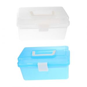 NIYANGLE 2 pi&egrave;ces Bo&icirc;te de Rangement Plastique Double pour Outils de Manucure et Dessin Bo&icirc;te Organisatrice Transparente Blanche et Bleue Facile &agrave; Nettoyer pour Bureau et Ext&eacute;rieur (Telinei, neuf)