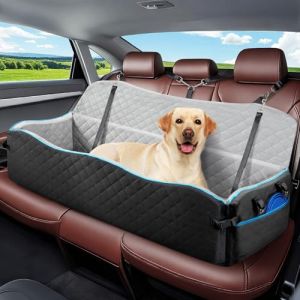 Tivray Siège Auto pour Grand Chien, Lit de Voiture Amovible Lavable pour Chien Moins de 120 LB ou 2 Taille Moyenne, Siège d'Appoint Arrière avec Coussin Épais en Mousse à Mémoire de Forme, Noir & Gris (Showmore EU, neuf)
