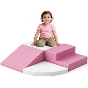 MINENICE Blocs de construction en mousse pour enfants, grands blocs de mousse, blocs d&rsquo;escalade int&eacute;rieurs, structures d&rsquo;escalade pour enfants (Rose Blanc-4 pi&egrave;ces) (Ekotaleks O&Uuml;, neuf)