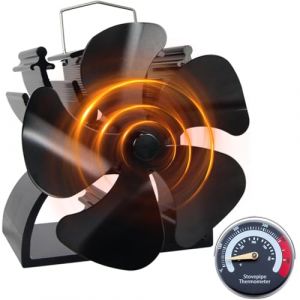 HAWCAFU Mini ventilateur de po&ecirc;le &agrave; bois de 12,5 cm, 5 pales, petit ventilateur de po&ecirc;le &agrave; bois avec thermom&egrave;tre de po&ecirc;le, convient pour les petits espaces sur le bois/br&ucirc;leur &agrave; b&ucirc;ches/chemin&eacute;e (HLS  products  A, neuf)