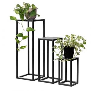 LAMO Manufaktur Set de 3 supports pour plantes 28/48/68 cm - &Eacute;tag&egrave;res &agrave; fleurs noir en m&eacute;tal | Supports de pots de fleurs moderne, socles pour sculpture, d&eacute;coration | Meuble plantes, gueridon m&eacute;tal (Jumbo-Shop, neuf)