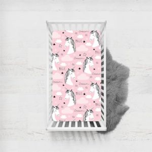 Odot Drap Housse Lit Bebe avec Motif Licorne Rose, Housses en Microfibre, Extensible Doux Respirant Prot&egrave;ge Matelas Filles Compatible pour Berceau, Couffin et Nacelle (Couleur C,100x135cm) (Odot, neuf)