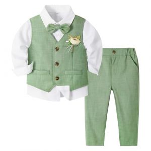 Volunboy Ensemble Costume Bébé Garçon, Cérémonie Formel Mariage 4 Pièces Gilet Chemise Pantalon avec Noeud Papillon (18-24 Mois, Vert Forêt, Taille 90) (Volunboy, neuf)