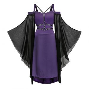 YRTBGD Robe Medievale Femme Gothique M&eacute;di&eacute;vale Costume Femme Moyen Age Renaissance Dress R&eacute;tro &agrave; Manches Flares pour Halloween Carnaval (Violet, 3XL) (HESONG-EUSTORE, neuf)