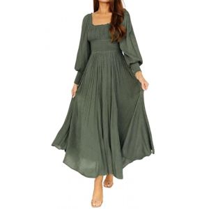 R.Vivimos Femmes Col Carré Manches Longues Maxi Robe De Maternité Empire Taille Suisse à Pois Longue Robe Paysanne(XL,ArmyGreen) (Jian Mei E-commerce Co., Ltd., neuf)