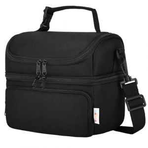 Kasgo Sac Isotherme Repas Femme, 2 Compartiments 7,5L Grand Sac Isotherme Enfant Fille Gar&ccedil;on Lunch D&eacute;jeuner avec Anse Bandouli&egrave;re Amovible pour &Eacute;cole Pique-nique Voyage Noir (KASGOSHOP, neuf)