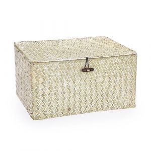 IGNPION Panier de rangement avec couvercle en jonc de mer - Panier de rangement tiss&eacute; en jonc de mer - Bo&icirc;te de rangement rectangulaire pour salle de bain, &eacute;tag&egrave;res et bureaux - Panier d&eacute;coratif (IGNPION EU, neuf)