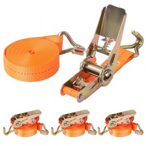 YUZHEDM 4 Pièces Sangle a Cliquet Sangles D'arrimage avec Crochet 2,5 cm * 5 m Crochet avec Cliquet Sangle Arrimage Sangle Moto Remorque Sangle à Cliquet pour Galerie de Toit de Voiture. (YUZHEKJ, neuf)