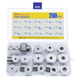 Rongrongago 250 Pi&egrave;ces Rondelles Metal, Rondelles pour Gonds de Porte, Etanch&eacute;it&eacute; Ronde Rondelle Inox 15 Tailles pour D&eacute;coration D'Int&eacute;rieur, R&eacute;paration D'usines, Construction Ext&eacute;rieure (Rongrongago, neuf)