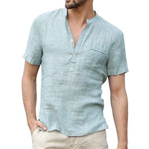 Chemise Lin Homme Manche Courte Col Mao Chemise &Eacute;t&eacute; Homme Leger en Coton Lin Chemise &agrave; Manches Courtes pour Hommes Chemise de Couleur Unie d&eacute;contract&eacute;e d'&eacute;t&eacute; Chemise (Cozyan, neuf)