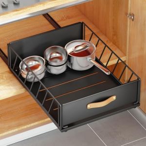 Kitstorack Tiroir armoire coulissante en métal organiseur avec poignée étagère de rangement de cuisine avec armoire Nano - salle de bains panier tiroir (40 Profondeur x 40 Largeur x 16 Hauteur cm) (MINGZAN, neuf)