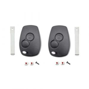 JZK 2 Packs Coque clé Voiture avec Lame et Interrupteur Tactile, étui Remplacement pour clé Deux Boutons, Housse clé Voiture pour Renault Kangoo Modus Clio Master Trafic Twingo et pour Dacia (Union Max, neuf)