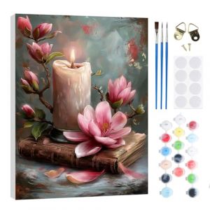 RICUVED Fleur Peinture par Num&eacute;ros Kit 20x30cm pour D&eacute;butants avec Cadre en Bois &ndash;Bougie Peinture Par Num&eacute;ros Pour Adulte Enfants Kit DIY Pinceaux,Peintures D&eacute;coration Murale (FANDIJIA, neuf)