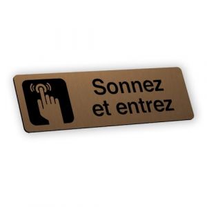 Plaque signal&eacute;tique grav&eacute;e autocollante Sonnez et entrez - bronze - format 12x3,7 cm (my-goodprice, neuf)