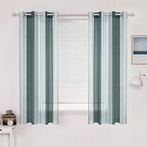 MIULEE Rideaux Voilage &agrave; Rayures Blancs et Vert, Voilages Int&eacute;rieurs avec Oeillets, Beaux Voile Rideau Voilage Fenetre Chambre, Lot de 2 Transparent Rideaux Salon Hauteur 145 CM Voilage Court (MIULEE HOME, neuf)