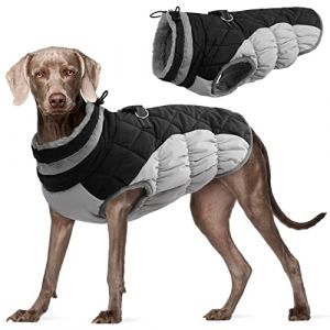 Kuoser Manteau d'hiver Imperméable pour Chien Veste Chaude Doublé en Polaire pour Chiot avec Col en Fourrure Gilet Coupe-Vent Extérieur Vêtement Réfléchissant pour Petits Moyens Grands Chiens (Kuoser_Official, neuf)