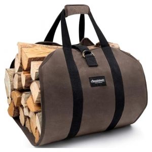 Amagabeli Sac de transport de bois de chauffage toile cirée grand transporteur de bûches de bois de chauffage feu fourre-tout de rangement en bois robuste porte-bûches de cheminée marron foncé (SINUNION SUPPLY, neuf)