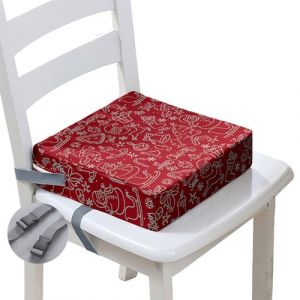 Hiseng Rehausseur Chaise Enfant, Coussin Si&egrave;ge Sur&eacute;lev&eacute;e Imprim&eacute;s No&euml;l Coussin Rehausseur Chaise de Salle &agrave; Manger Portable Amovible, avec 2 Ceinture de S&eacute;curit&eacute; (Rouge,40x40x10cm) (Hiseng, neuf)