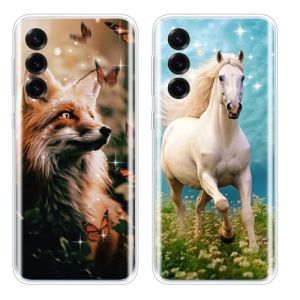 EuoDuo 2 Pi&egrave;ces Compatible avec Samsung Galaxy A54 5G Coque Motif Animal Silicone Etui TPU Souple Antichoc Housses de Protection Arri&egrave;re Case T&eacute;l&eacute;phone Portable - Renard Cheval (VLQI, neuf)