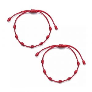 2 Pi&egrave;ces Bracelet Rouge Bracelet R&eacute;glable 7 N&oelig;ud Fil Bracelet Tress&eacute; Amulette Talisman Bonne Chance pour Femmes Hommes Amiti&eacute; Bracelet Couple (zhenliguanglu60hao, neuf)