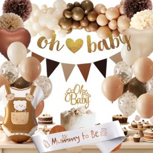 Decoration Baby Shower Filles Garcon, Baby Shower Boy Girl, Arche de Ballon Beige Abricot, Oh Baby Lettre Banni&egrave;re, Ballons de Confetti pour R&eacute;v&eacute;lation de Boho Genre Decoration (xiangcuili, neuf)