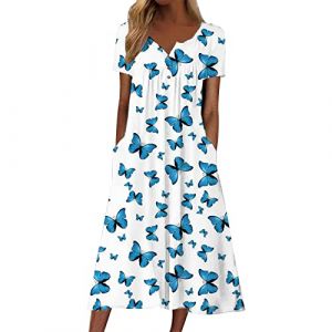 Robe D'été Sexy Femme Longue RéTro Daily Party Loose Fit Col Rond Mini Robe Courte A Line sans Manche D'été Lâche Swing Robes Chic et Elegant Mi Longue Robe Mode Imprimé Tank Tops Robes Robe Fendue (BAULMD（90% Big Promotion Without Discount Code ）, neuf)