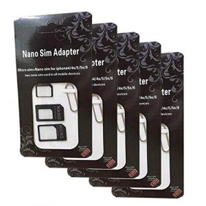 Lot de 5 adaptateurs Sim Card 4 en 1 Nano SIM Micro SIM Standard Sim Cutter Adaptateur carte SIM Adaptateur SIM universel Adaptateur Nano SIM (FLLAGG20 Direct FR, neuf)