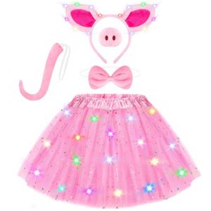 D&eacute;guisement de Cochon Enfants, Ensemble de Accessoires Lumineux de Cochon Rose, Mignons LED Costume de D&eacute;guisement Cochon Filles, pour Halloween, Carnaval, F&ecirc;tes, Cosplay (Rose-B) (yuwangwang, neuf)