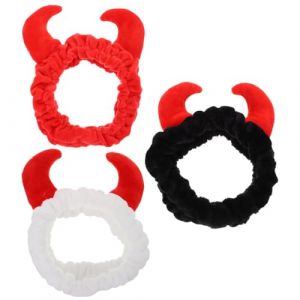 NOLITOY Lot de 3 Bandeaux Corne de B&oelig;uf Duveteux Bandeaux Cosm&eacute;tiques R&eacute;utilisables pour Soins Peau Coiffes pour Lavage du Visage Maquillage et Spa &ndash; Noir Rouge Blanc (shanjingfen, neuf)