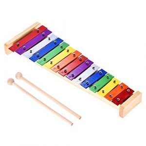 Btuty Glockenspiel Xylophone Instrument de musique à percussion en bois et aluminium 15 tons avec 2 maillets (RomeraLi, neuf)