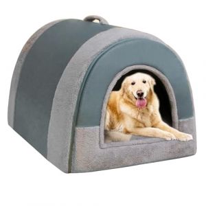 Grande niche 2 en 1 pour chien et chat de taille XL XXL - Lit apaisant et apaisant - Poign&eacute;e chaude - Pour chiens et chats de taille moyenne - Gris - M : 48 x 36 x 35 cm (ping bu, neuf)