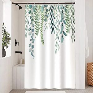 Uiiooazy Rideau Douche Anti Moisissure, Rideau de Douche 120x200cm Feuilles d'eucalyptus Vert Motif Rideaux de Baignoire Tissu Lavable Imperméable Polyester Rideaux Salle de Bain avec 8 Crochets (dongguibinjingpinxiaodianpu, neuf)