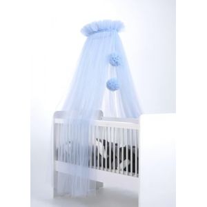 Baby Fancyroom Ciel de lit de bébé en tulle, lit d'appoint, moustiquaire, décoration de chambre de bébé, baldaquin pour chambre d'enfant, 165 cm de long, avec pompons, taupe (bleu bébé) (Baby Fancyroom, neuf)