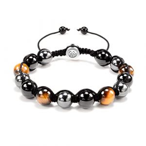 VGWON Bracelet Triple Protection pour Homme Femme 8/10mm H&eacute;Matite Noire et Bleue Oeil de Tigre Bracelet de Perles en Pierre Naturelle pour Homme Femme Bonne Chance et Prosp&eacute;Rit&eacute; (VGWON-EU, neuf)