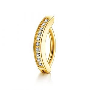 PiercingJak Piercing Anneau Nombril Clicker Piercing au Nombril Arcade Anneau de Nombril Acier Inoxydable Argent Doré Boucle Clou de Ventre Courbé Inversé Bijoux de Corps Sexy Bikini Femme-Or-Zircon (KKCAT, neuf)