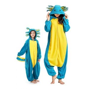 DarkCom Axolotl Bleu Onesie pour Enfants et Adultes,Vêtements de Nuit Combinaison Parent-Enfant Cosplay Animal Halloween Kigurumi Costume Pyjama de Noël 4-5 T (DarkCom-fr, neuf)