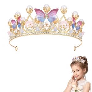 GGUFAY Couronne papillon pour fille en argent, Diadème Fille Princesse, Tiara Strass Bandeau en Perles Fleur Papillon,pour Fête D'anniversaire Costume de Vacances (Rfervgauk, neuf)