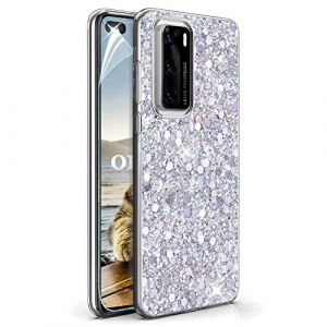 OKZone Coque pour Huawei P40 Pro [avec Film de Protection &eacute;cran HD], Mince &Eacute;tui en Silicone Souple Paillette Strass Brillante Bling Bling Glitter de, Flexible Plein-Corps TPU (Argent) (OKZone EU Store, neuf)