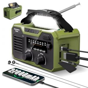 27000mAh Radio Survie, FM/AM Radios Solaire Survie avec Bluetooth 5.3/Alarme SOS/Boussole/Lampe De Poche, Radio Dynamo pour La Pr&eacute;paration en Plein Air Aux Catastrophes Naturelles (Vert) (Longo Patrik, neuf)