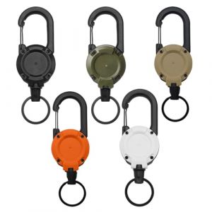 Lot de 5 porte-badges r&eacute;tractables &ndash; Enrouleur de badge r&eacute;tractable robuste avec cordon en acier de 60 cm &ndash; Enrouleur de badge avec enrouleur de ceinture &ndash; Pour l'ext&eacute;rieur (oumanman, neuf)