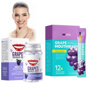 30 Pcs Comprim&eacute;s De Dentifrice, 20 Pcs Bain De Bouche, Dentifrice Solide, Dentifrice &Agrave; Croquer En Pastilles, Dentifrice Format Voyage, Bain De Bouche Format Voyage (Raisin+Raisin) (CSWL-EU, neuf)