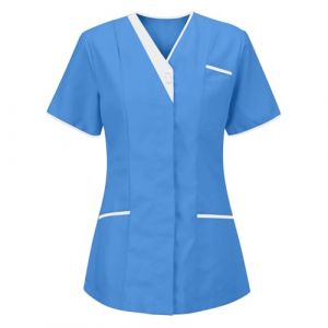 RLEHJN Tunique M&eacute;dicale Femme Col en V Manche Courte Uniforme De Travail Blouse Infirmiere Femme Professionnelle Blouse Coiffeur V&ecirc;tements De Travail Et Uniformes Cadeau Aide Soignante Femme (⭐⭐⭐⭐⭐RLEHJN, neuf)
