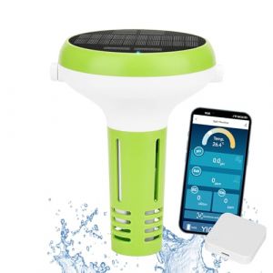 UIUZMAR Analyseur de salinité intelligent pour piscine, compteur de salinité flottant avec chargeur solaire, thermomètre WiFi 5 en 1 pour eau de piscine, eau chaude (Hecotrax Tester, neuf)