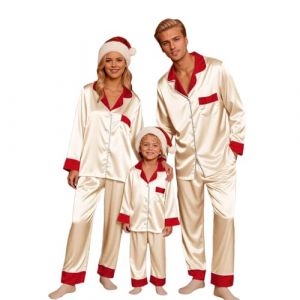 G&eacute;n&eacute;rique Pyjama de No&euml;l Famille 2025 Combinaison Pyjama en Soie Chemise Boutonn&eacute;e et Pantalon en Satin Maison Chaud Ensemble Pyjamas Couple Femme Homme Fille Gar&ccedil;on Enfant Automne Hiver (perfcreat, neuf)
